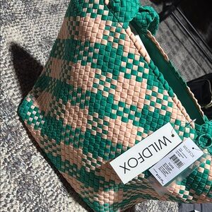 Wildfox Green and Peach Woven Bag